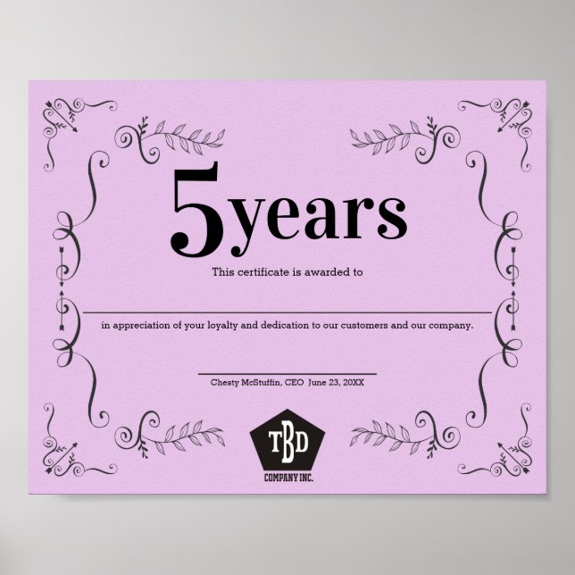 Decor universal employee anniversary certificate (Front)