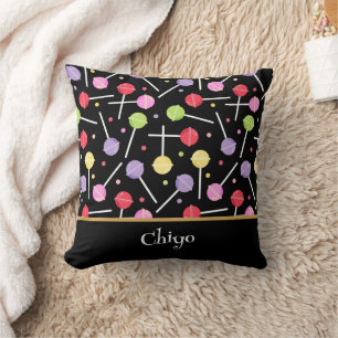 Decora Candy Lollipop Patterned Black Cushion