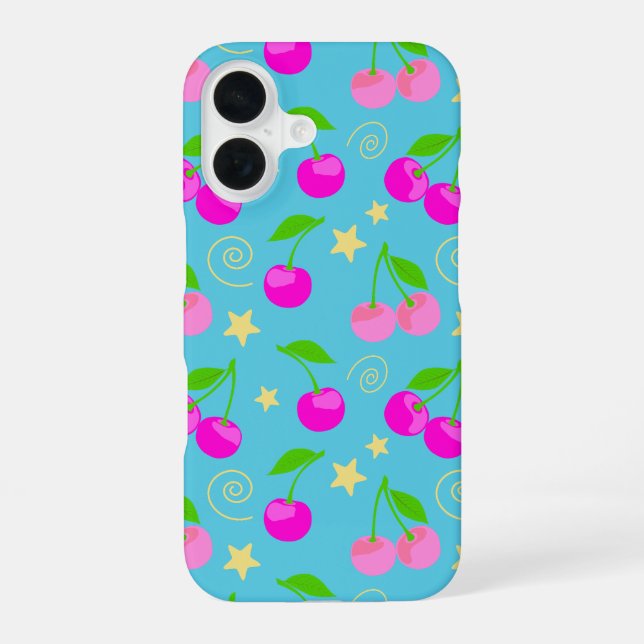 Decora Kei Cute Cherry Rainbow Pattern iPhone 16 Case (Back)