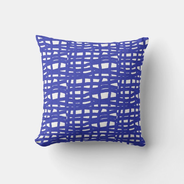 Decoraive White Background and Blue Lines on Cushion (Front)