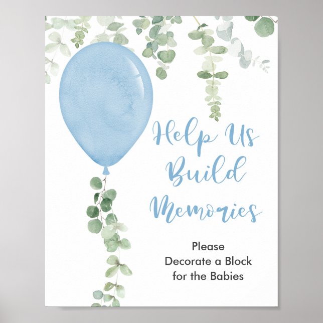 Decorate a block baby shower sign blue balloons (Front)