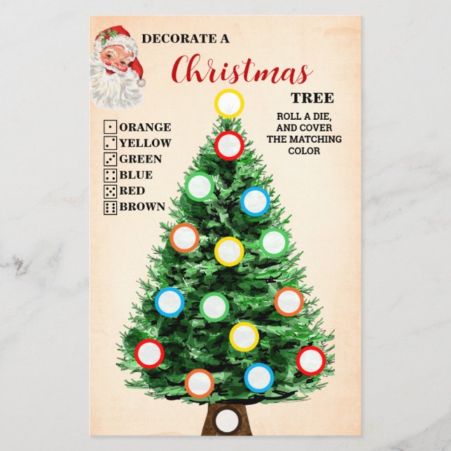 Decorate a Christmas Tree Santa Game Card (Front)