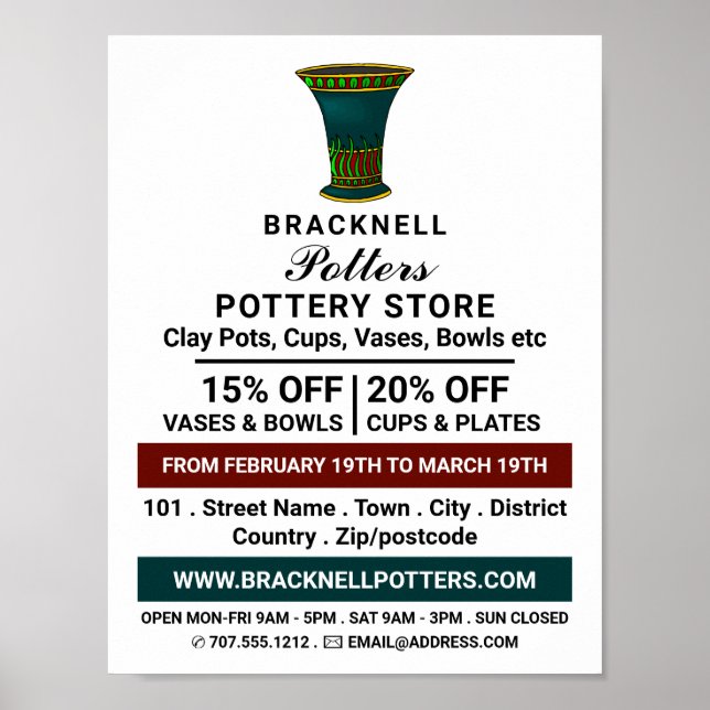 Decorate Vase, Pottery Store, Potters Advert Poster (Front)