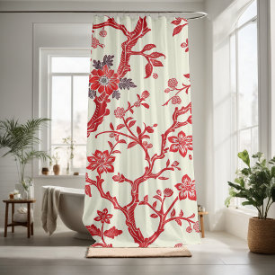 Decorate your bathroom with red floral pattern shower curtain