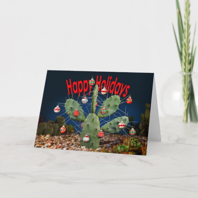 Decorate your Cactus Tree - Happy Holidays Holiday Card (Front)
