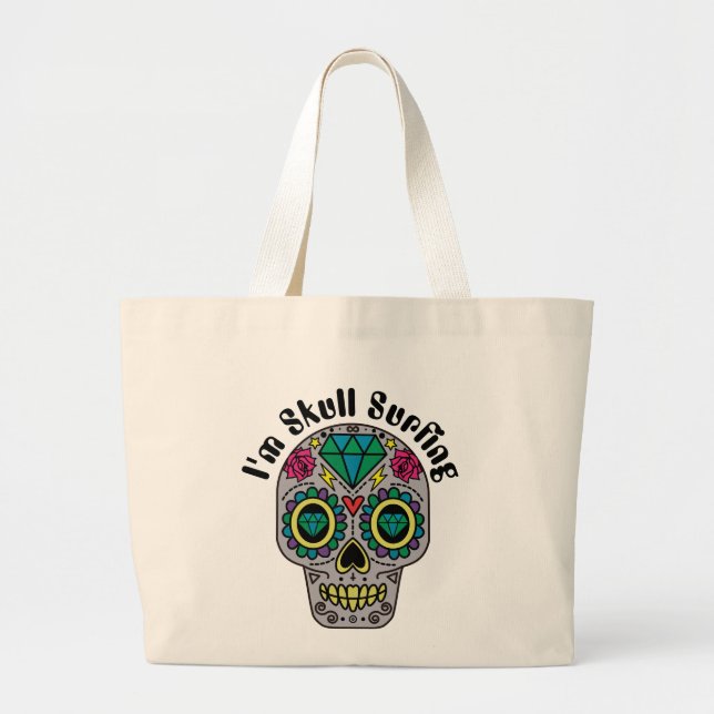 Decorated Abstract Skull Large Tote Bag (Front)