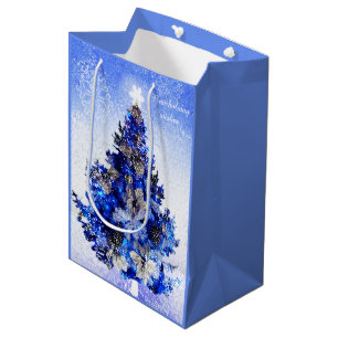 Decorated blue Christmas tree Medium Gift Bag