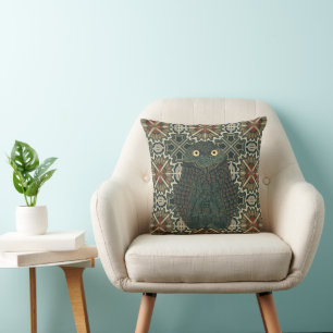 Decorated Burrowing Owl Golden Brown Earth Tones Cushion