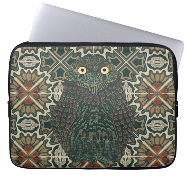 Decorated Burrowing Owl Golden Brown Earth Tones Laptop Sleeve (Front)