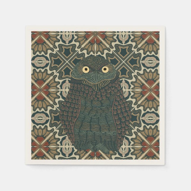 Decorated Burrowing Owl Golden Brown Earth Tones Napkin (Front)