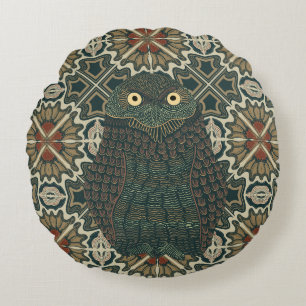 Decorated Burrowing Owl Golden Brown Earth Tones Round Cushion