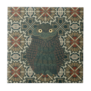 Decorated Burrowing Owl Golden Brown Earth Tones Tile