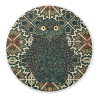 Decorated Burrowing Owl Golden Brown Tones Ceramic Knob