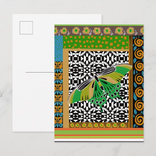 Decorated Butterfly Patterned Floral Collage  Postcard (Front/Back)