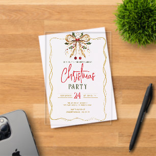 Decorated Christmas Bow Gold Fram Party Invite Acrylic Invitations