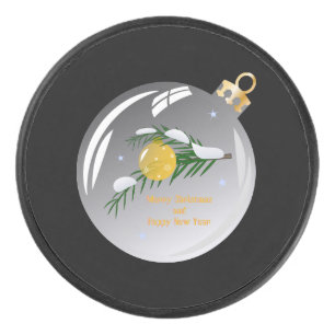 Decorated Christmas branch in bauble Hockey Puck