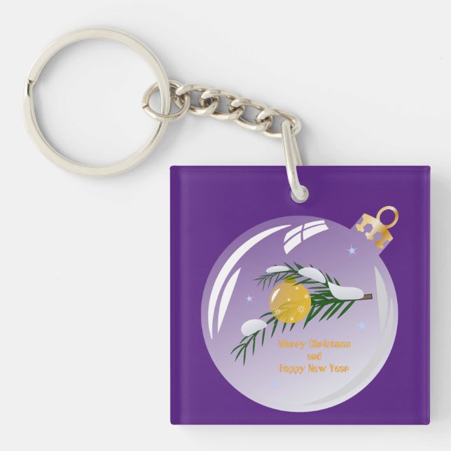 Decorated Christmas branch in bauble  Key Ring (Front)