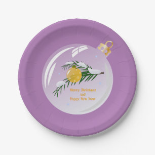 Decorated Christmas branch in bauble  Paper Plate