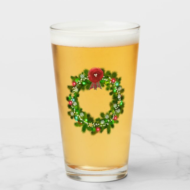 Decorated Christmas Festive Wreath Glass (Front Filled)