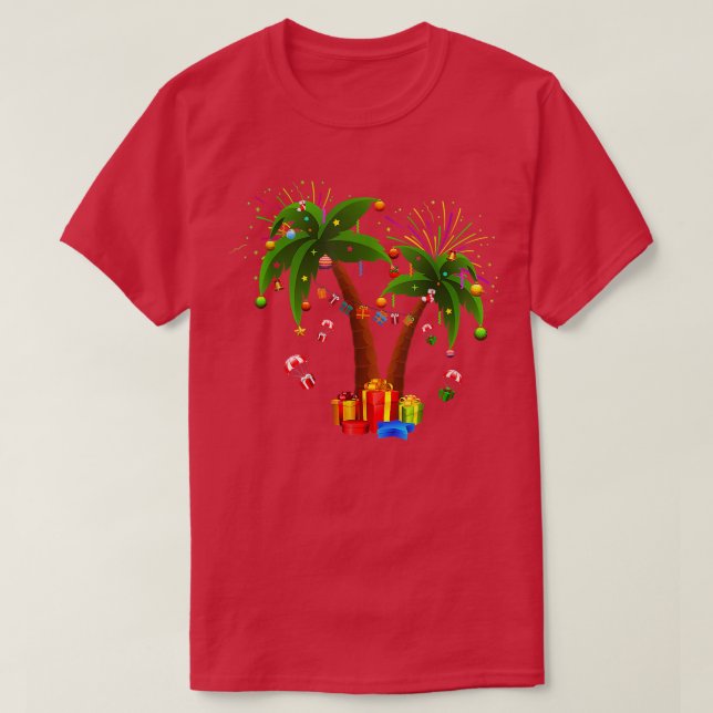Decorated Christmas Palm Tree Tropical Xmas Coconu T-Shirt (Design Front)