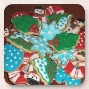 Decorated Christmas Sugar Cookies on Plate Coaster