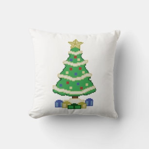 Decorated Christmas Tree 8bit Video Game Style Thr Cushion