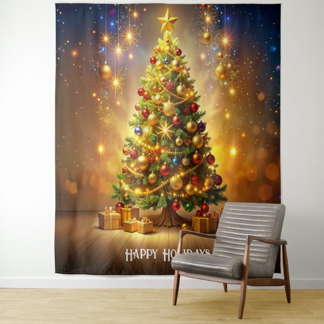 Decorated Christmas Tree Backdrop Tapestry (In Situ)