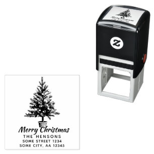 Decorated Christmas Tree Family Address Self-inking Stamp