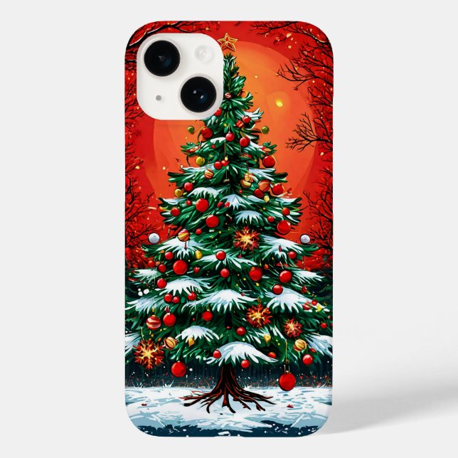 Decorated Christmas Tree in a Winter Scene Case-Mate iPhone Case (Back)