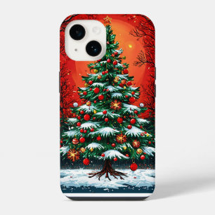 Decorated Christmas Tree in a Winter Scene iPhone 14 Case