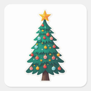 Decorated Christmas Tree Square Sticker