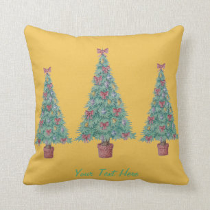 decorated Christmas tree with bells red bows gold Cushion