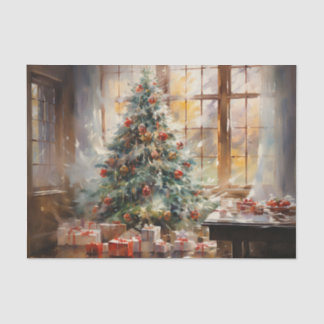 Decorated Christmas Tree with Presents, Food, Sun Tissue Paper