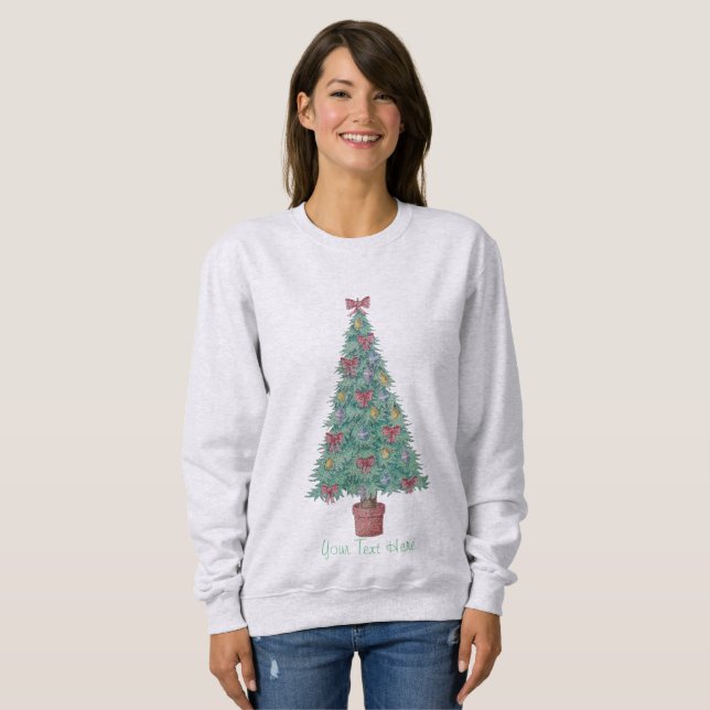 decorated christmas tree with red bows and bells sweatshirt (Front Full)