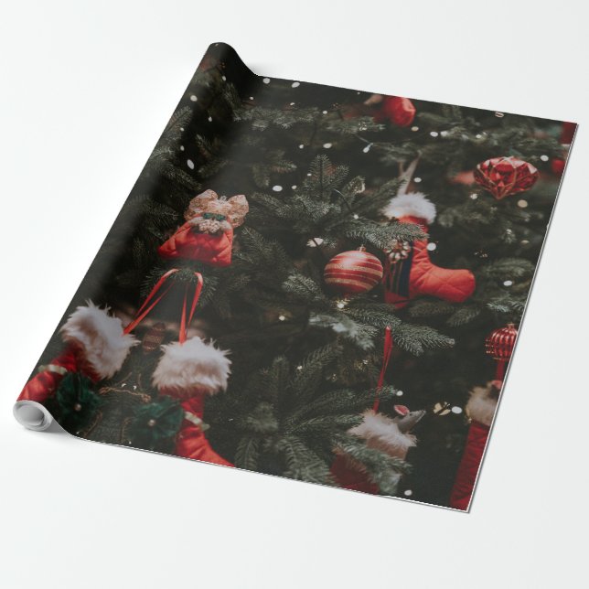 Decorated Christmas Tree Wrapping Paper (Unrolled)