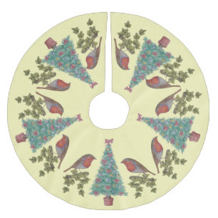 decorated christmas trees with ivy and robins brushed polyester tree skirt