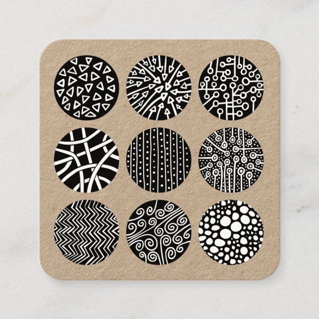 Decorated Circles Square Business Card (Front)