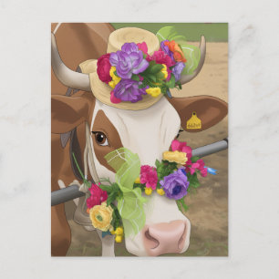 Decorated cow postcard