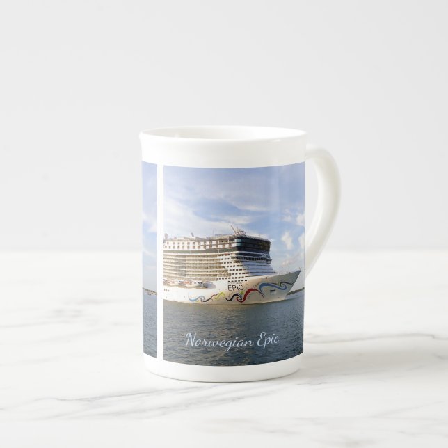 Decorated Cruise Ship Bow Custom Bone China Mug (Front Right)