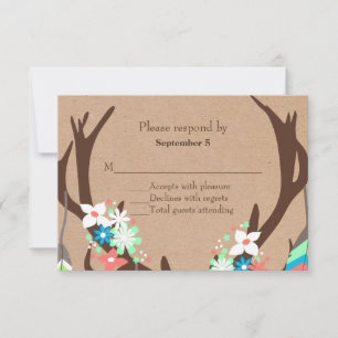 Decorated Deer Antlers Wedding RSVP Card