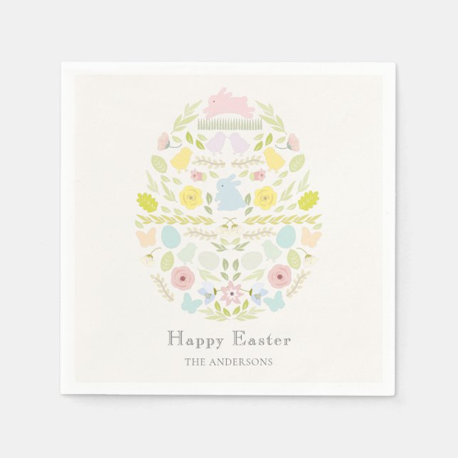 Decorated Easter Egg Floral Foliage Bunny Napkin (Front)