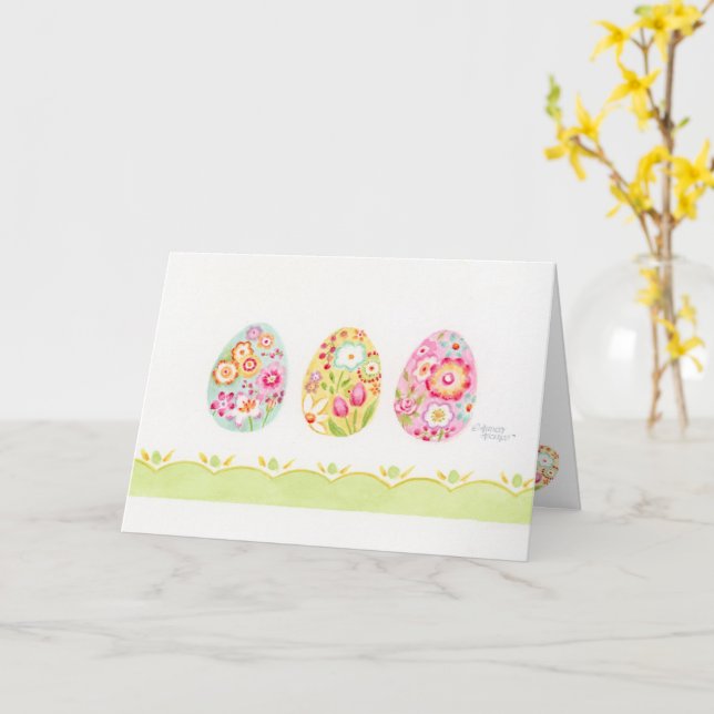 Decorated Easter Eggs Blank Greeting Card (Yellow Flower)