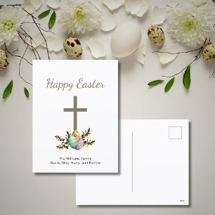 Decorated Easter Eggs Botanical Religious Cross Holiday Postcard