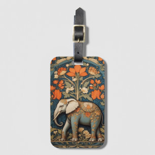 Decorated Elephant William Morris Inspired Floral Luggage Tag