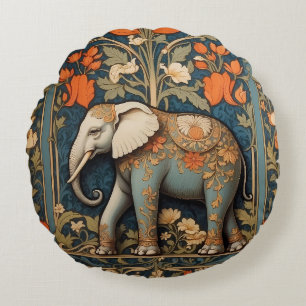 Decorated Elephant William Morris Inspired Floral Round Cushion