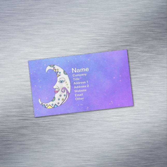 Decorated Fantasy Moon Blue Eyes Pink Lips Sky Magnetic Business Card (In Situ)