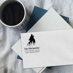 Decorated Forest Wolf Family Return Address Rubber Stamp