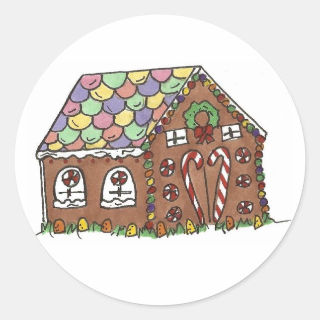 Decorated Gingerbread House Christmas Xmas Candy Classic Round Sticker (Front)