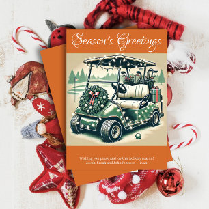 Decorated Golf Cart • Bright Orange Holiday Card