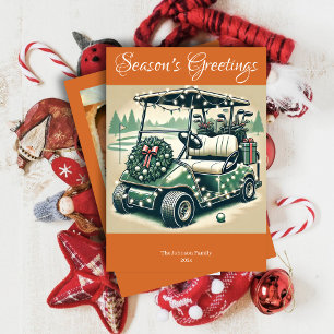 Decorated Golf Cart • Bright Orange Photo Holiday Card